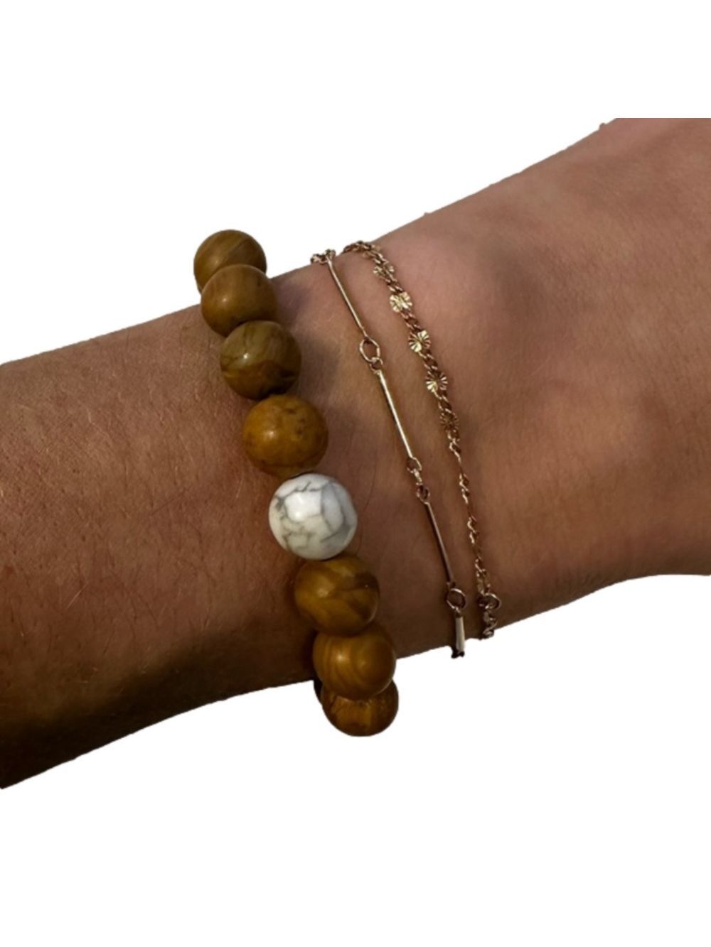 Wooden Bracelet with Marble Bead Stretchy